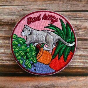 Bad Kitty Knocking Over A Plant Funny Cat Embroidered Iron On Patch